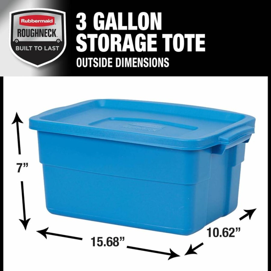 Rubbermaid 25-Gallon Roughneck Storage Totes, 4-Pack Stackable Plastic Bins with Lids & Handles, Heritage Blue, Made in USA