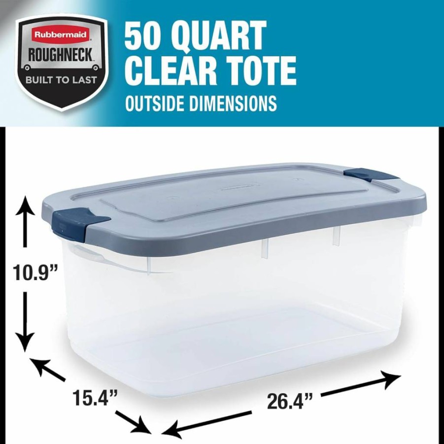 Rubbermaid 66 Qt Clear Storage Containers with Latching Lids, Pack of 4 - Durable, Stackable Bins for Home Organization