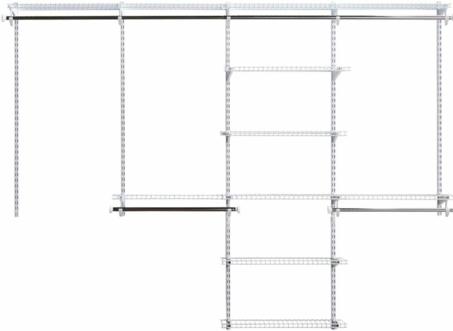 Rubbermaid Custom Closet Organizer Kit - 2 Shelves & Hanging Storage for Pantry, Laundry, Bathroom, White, 26