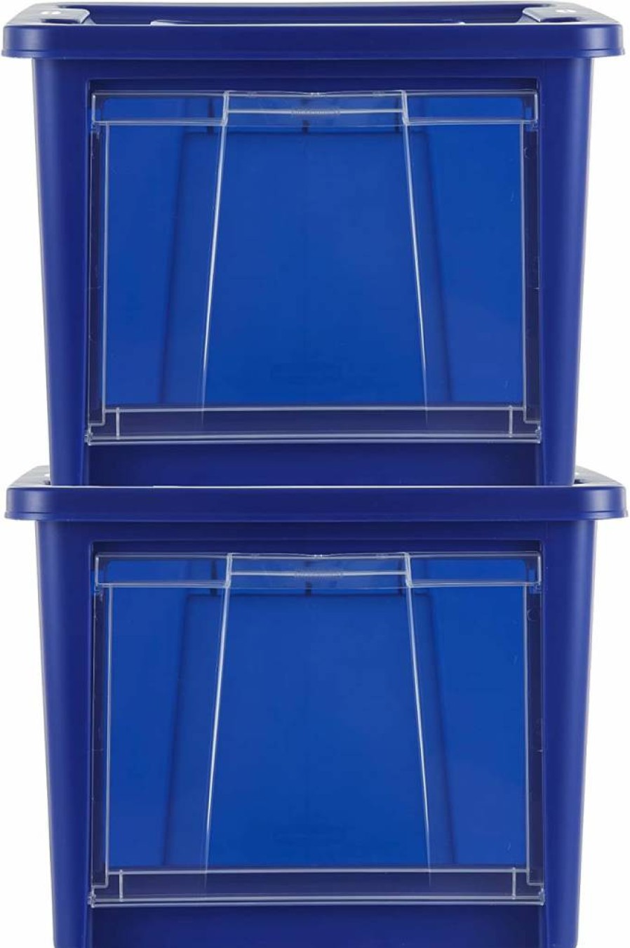 Rubbermaid 4-Pack Stackable Storage Bins with Clear Drop-Down Doors, Blazer Blue All-Access Totes for Closet Organization, Handles & Lids Included