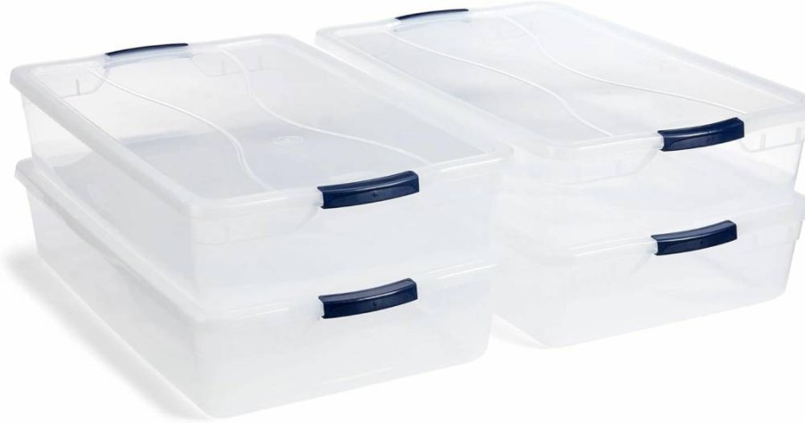 Rubbermaid 74 Quart Clear Storage Bins with Latching Lids - 4-Pack Stackable Plastic Containers, BPA-Free, Made in USA