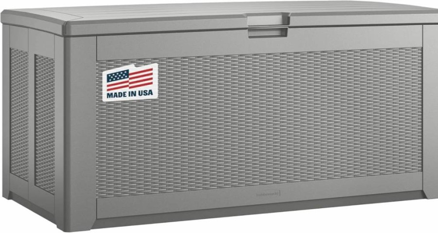 Rubbermaid 74-Gallon Black Resin Deck Storage Box - Weatherproof Outdoor Organizer for Patio Furniture, Pool Toys, Garden Tools, and Backyard Accessories