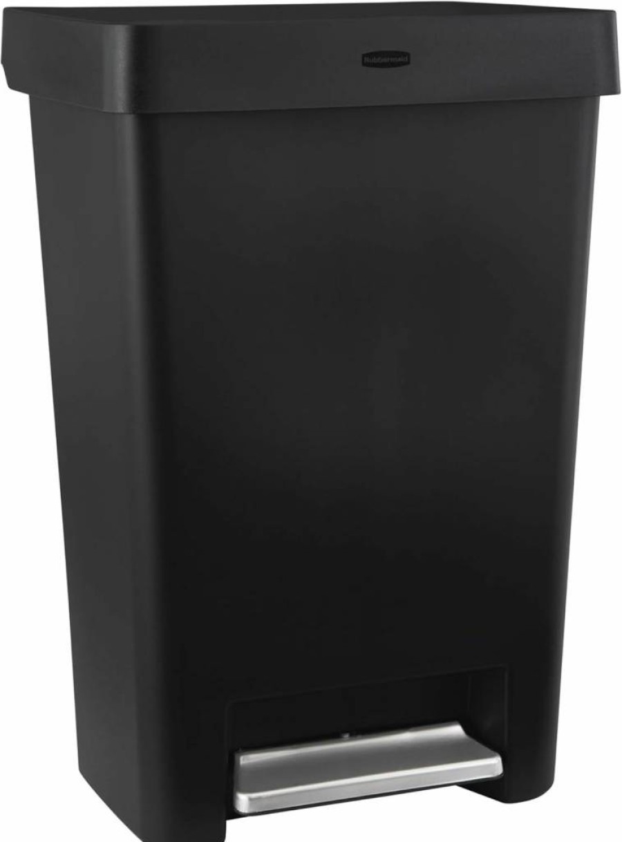 Rubbermaid 12.4 Gallon Step-On Trash Can with Lid - Black Kitchen Garbage Bin for Home, Apartment, or Garage