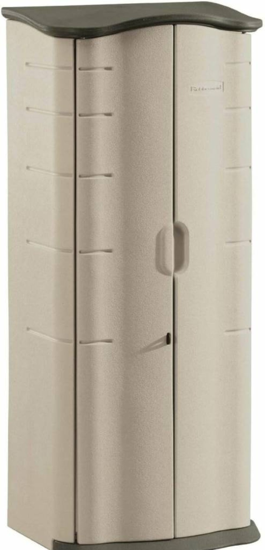 Rubbermaid 2x2.5 Ft Resin Outdoor Storage Shed with Floor, Weather-Resistant Beige Vertical Organizer for Garden Tools, Patio Furniture, Pool Supplies & Backyard Accessories
