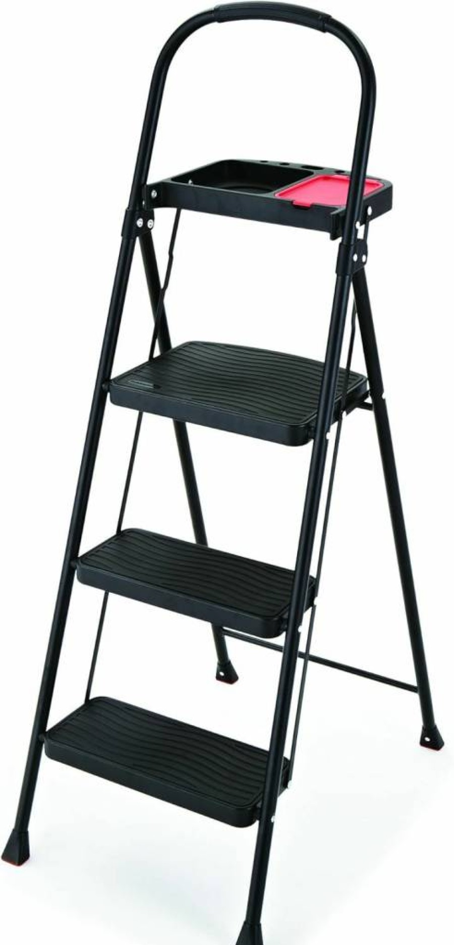 Rubbermaid 3-Step Steel Ladder with Project Tray, Foldable Step Stool with Non-Slip Feet & Hand Grip, White, ANSI Safety Certified, No Assembly Needed (Amazon Exclusive)