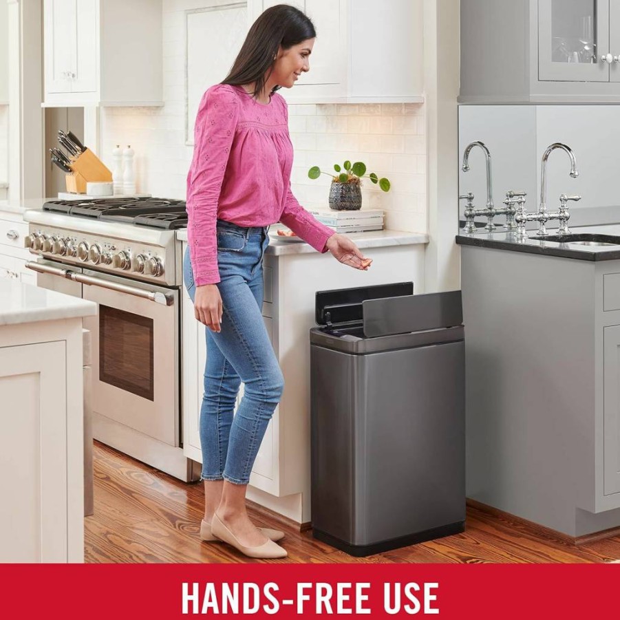 Rubbermaid Elite 12-Gallon Stainless Steel Sensor Trash Can with Slim Design for Kitchen, Office, or Lobby - Charcoal, Batteries Included