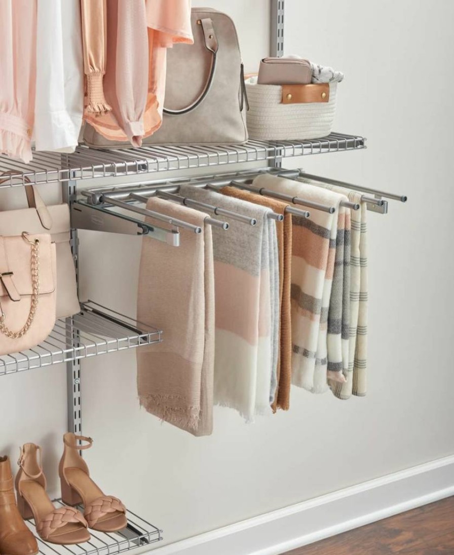 Rubbermaid Titanium Non-Slip Pants Hanger - Space-Saving Closet Organizer for 7 Pairs of Trousers, Durable Storage Solution