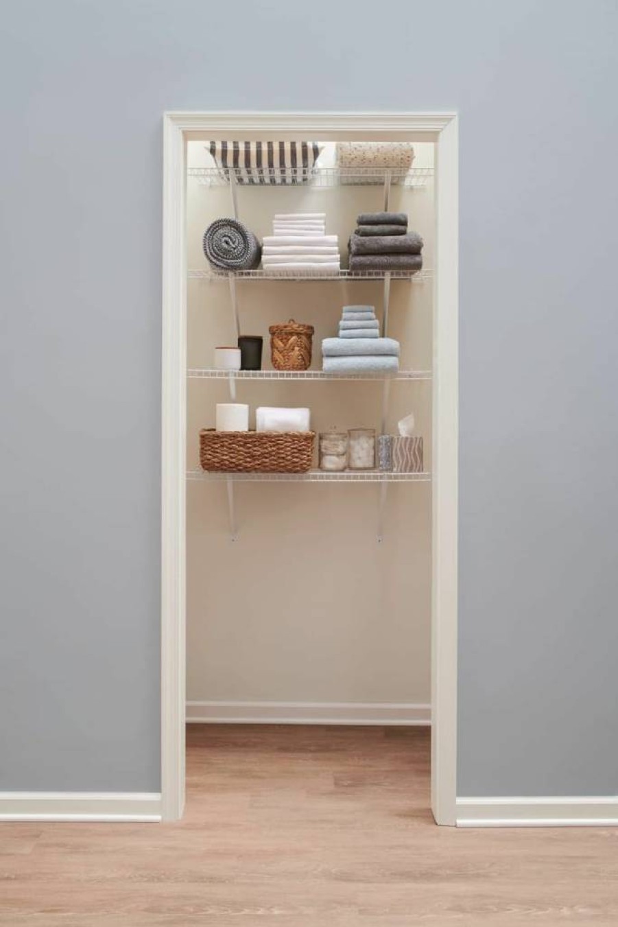 Rubbermaid White 2-Foot Wall Mount Wire Shelf with Hardware - Laundry, Bathroom, Pantry & Closet Organizer System