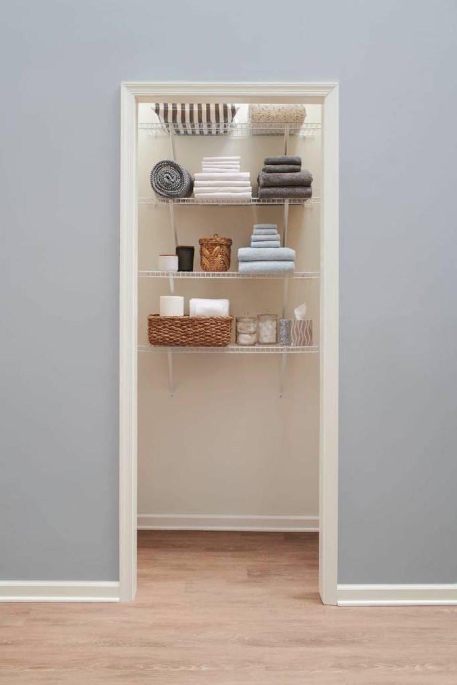 Rubbermaid 6-Foot White Wall Mount Wire Shelf Organizer with Hardware for Closet, Laundry, Bathroom, Pantry, Mudroom Storage
