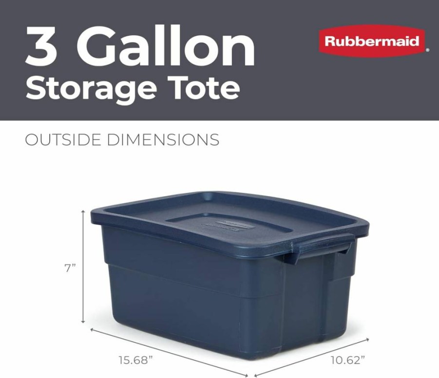 Rubbermaid 3-Pack 31-Gallon Roughneck Storage Bins with Lids, Stackable Plastic Totes, Heavy-Duty Handles, Dark Indigo Metallic, Made in USA