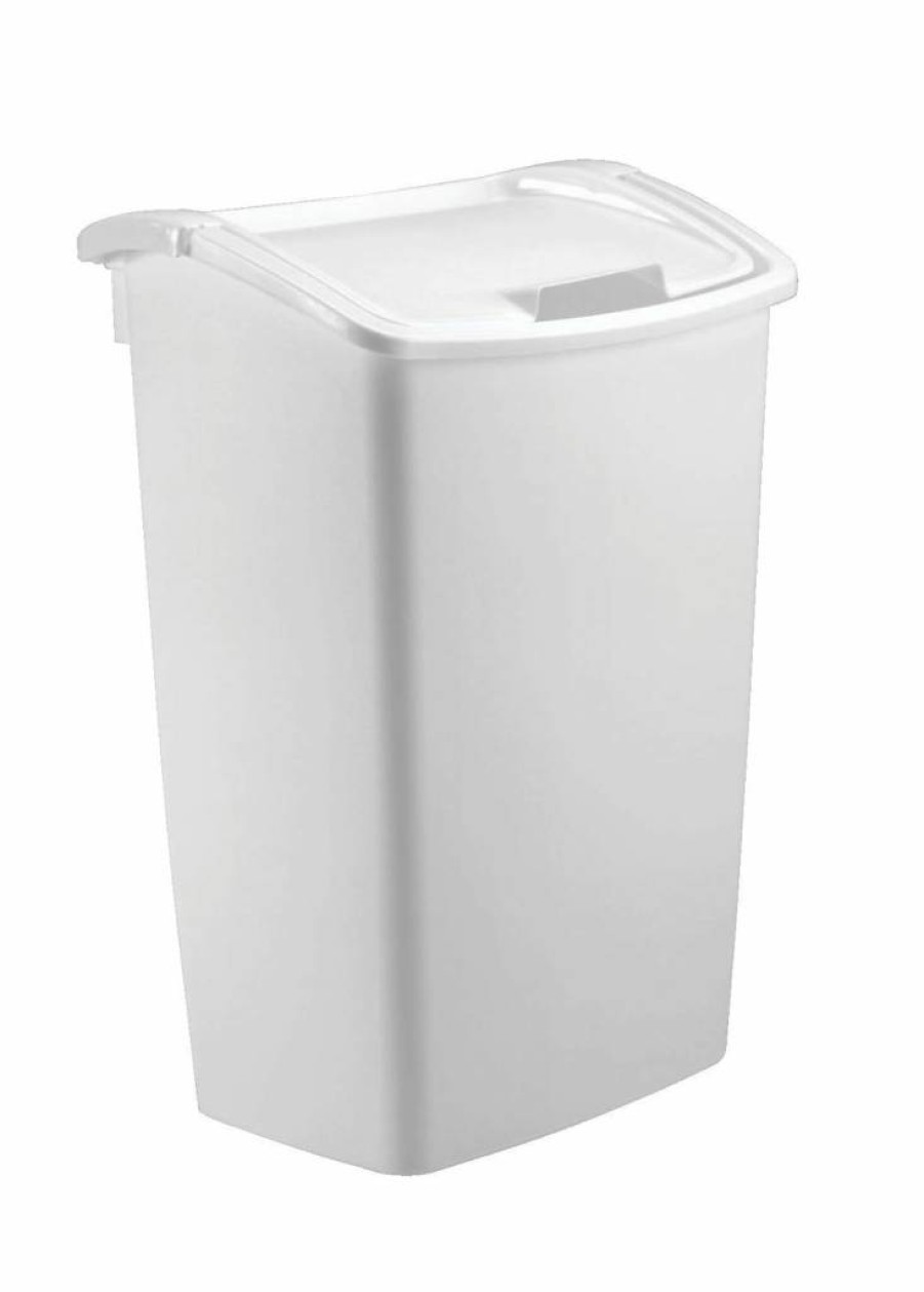Rubbermaid 11.25 Gallon Swing Lid Trash Can - White Dual-Action Waste Bin for Kitchen, Bathroom & Home Garbage Disposal