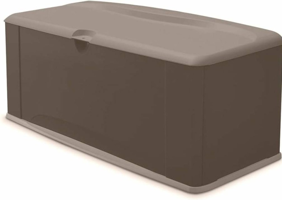Rubbermaid 73-Gallon Brown Resin Outdoor Storage Deck Box – Weather-Resistant for Pool Chemicals, Toys, Garden Tools, Patio Cushions, Backyard & Home Organization