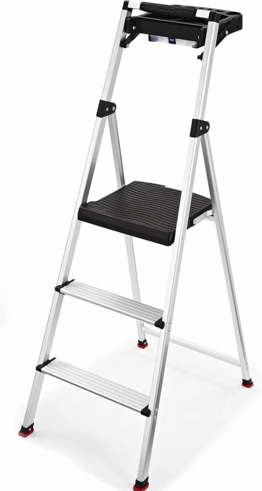 Rubbermaid 3-Step Aluminum Folding Ladder with Project Tray - Lightweight, No Assembly, Safety Tested, Silver
