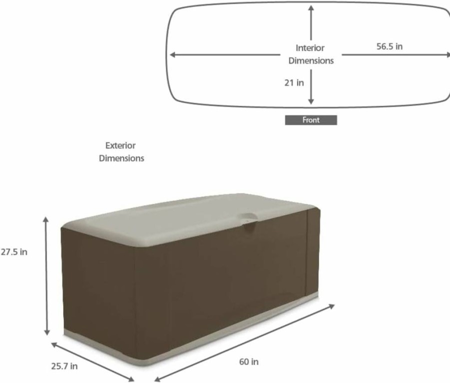 Rubbermaid 120-Gallon Brown Resin Deck Storage Box with Seat – Weatherproof Outdoor Organizer for Patio Furniture, Pool Toys, Garden Tools, and Backyard Accessories