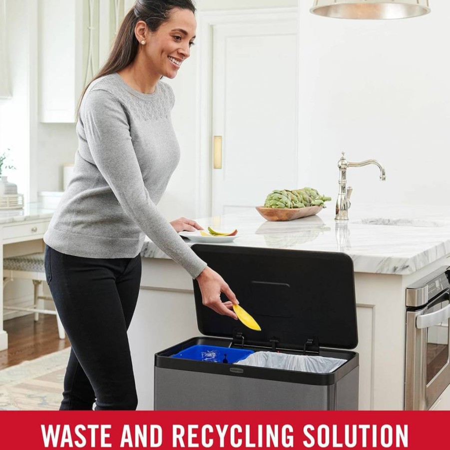 Rubbermaid Elite 10.5-Gallon Stainless Steel Step-On Trash Can & Recycle Bin Combo, Charcoal for Kitchen & Home Waste