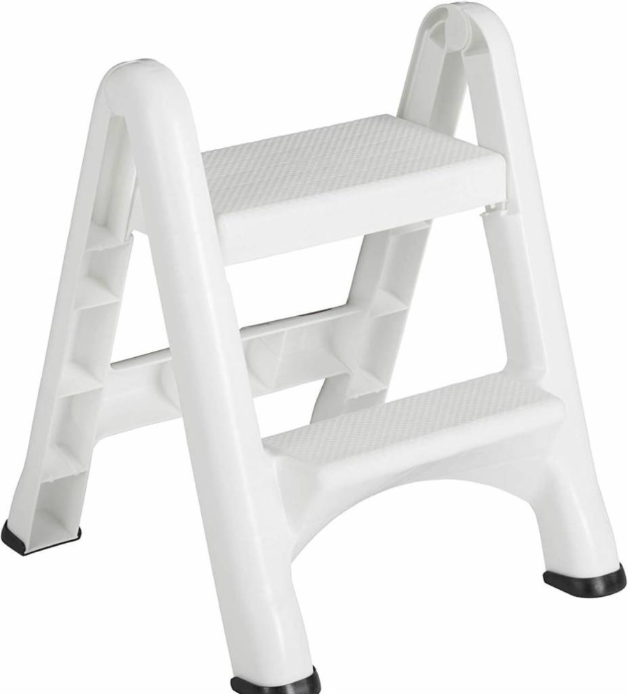 Rubbermaid 14-Inch Two-Step Folding Step Stool - 300 lbs Capacity, Compact & Portable for Kitchen, Bathroom, Garage, Kids & Adults, Space-Saving Gray Stool