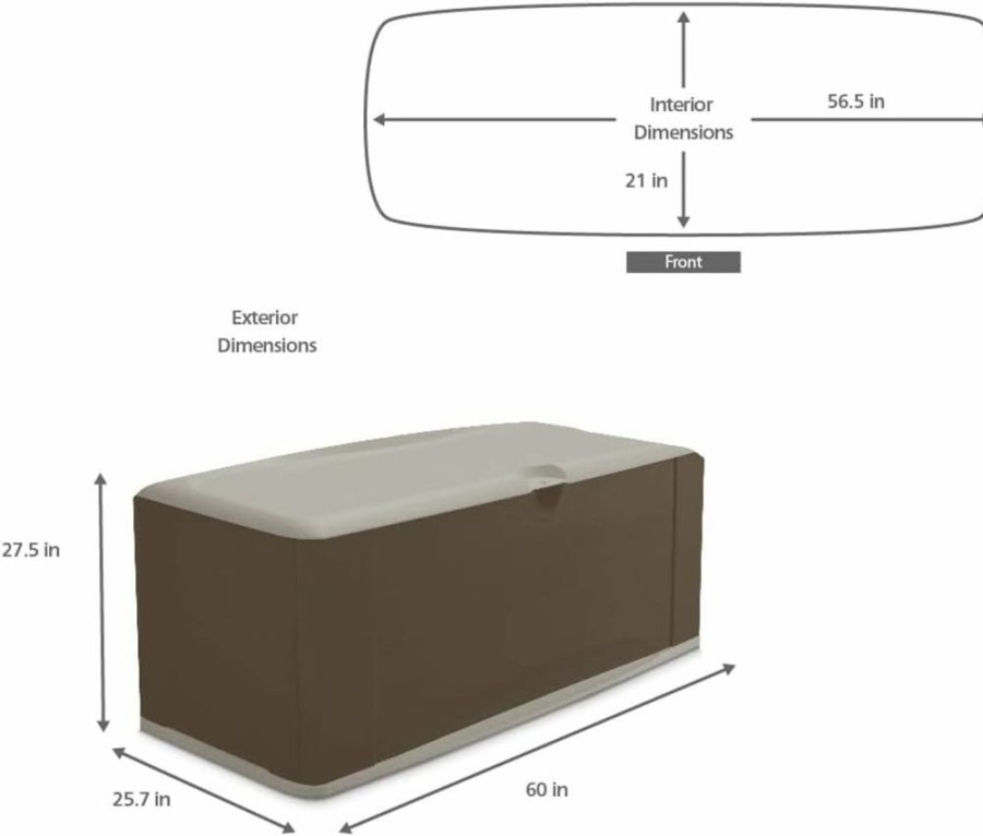 Rubbermaid 90 Gallon Brown Resin Deck Storage Box with Seat - Outdoor Weatherproof Organizer for Patio Furniture, Pool Toys, Garden Tools, and Backyard Accessories