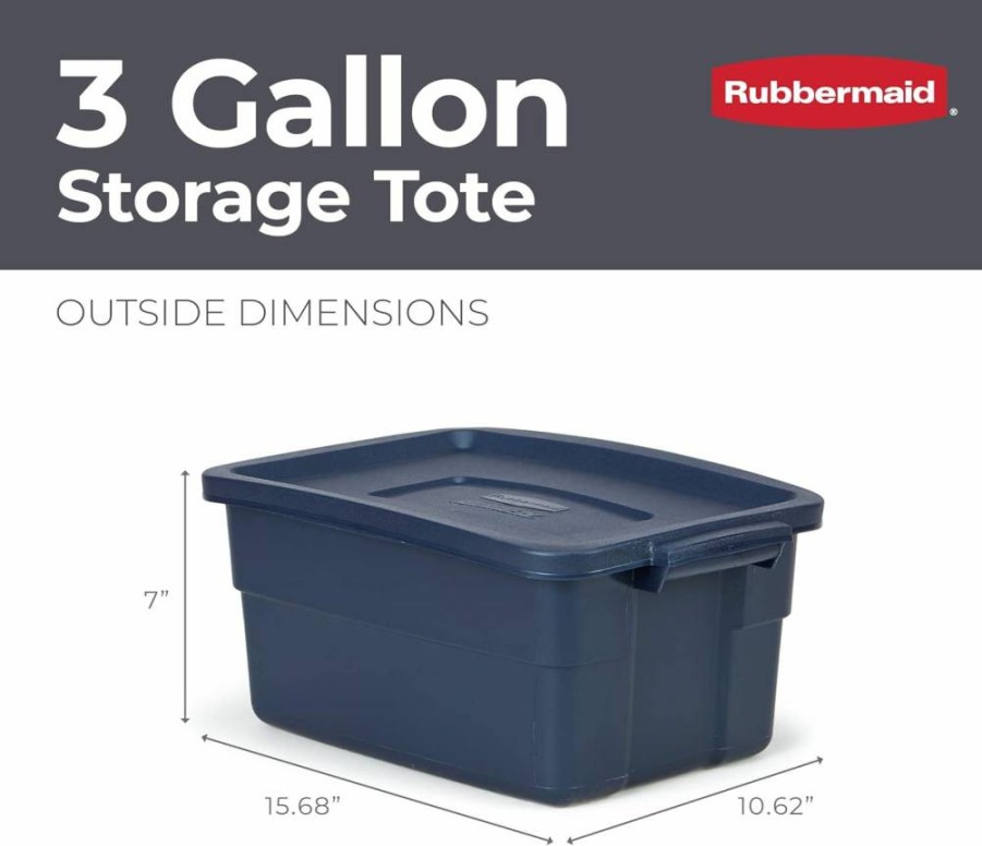 Rubbermaid 14-Gallon Roughneck Storage Totes, 6-Pack Stackable Plastic Bins with Lids & Handles, Dark Indigo Metallic, Made in USA