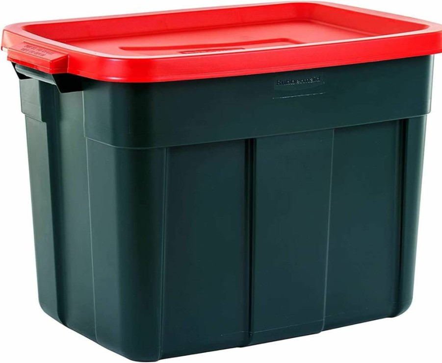 Rubbermaid Roughneck 18-Gallon Storage Tote 6-Pack, Stackable Plastic Bins with Lids & Handles, Heavy-Duty Red & Green Containers, Made in USA