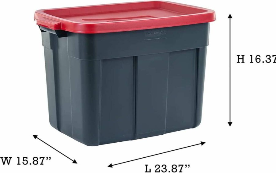 Rubbermaid Roughneck 18-Gallon Storage Tote 6-Pack, Stackable Plastic Bins with Lids & Handles, Heavy-Duty Red & Green Containers, Made in USA