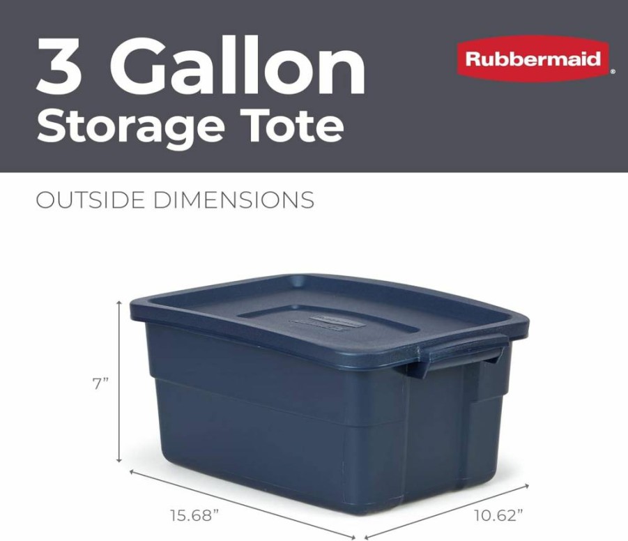 Rubbermaid Roughneck 50-Gallon Storage Tote 2-Pack, Durable Stackable Plastic Bins with Lids & Handles, Dark Indigo Metallic, Made in USA