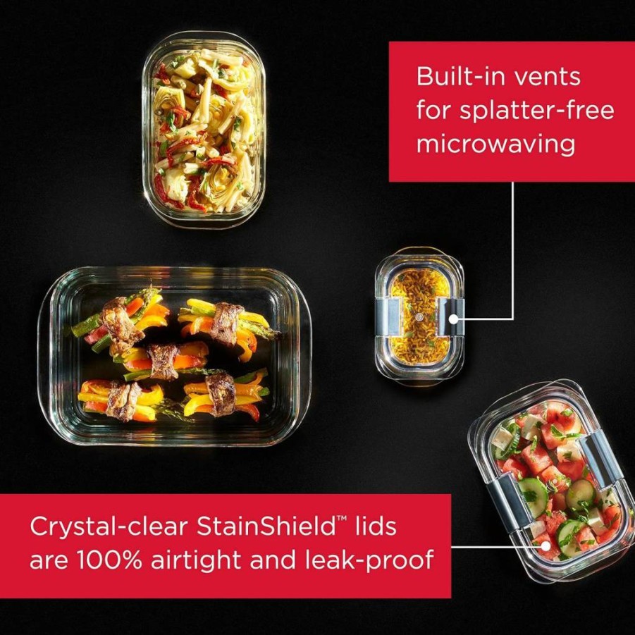 Rubbermaid Brilliance 9-Piece BPA-Free Glass Food Storage Container Set with Leak-Proof Lids, Assorted Sizes, Clear