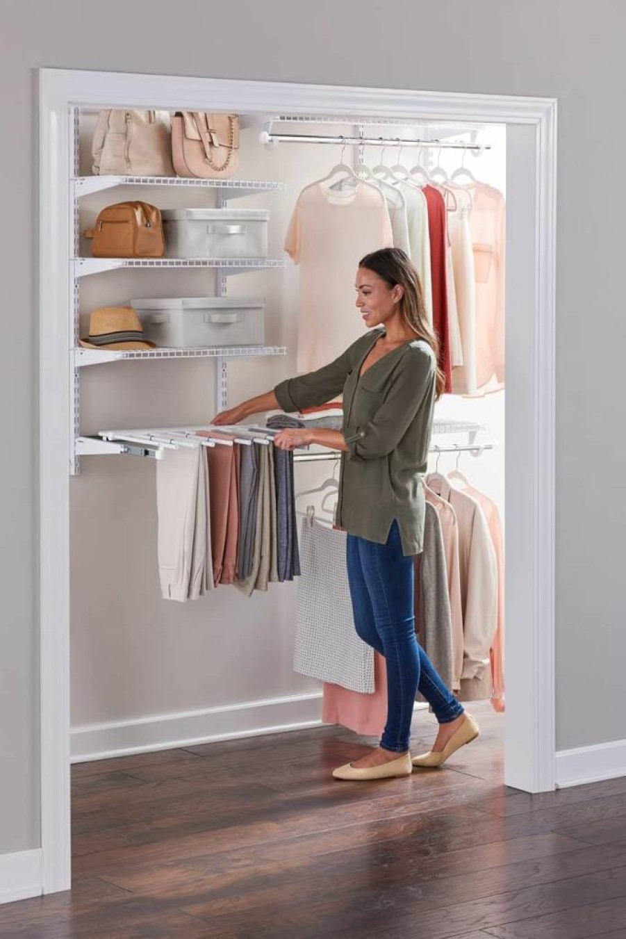 Rubbermaid Non-Slip Pants Hanger - White Closet Organizer for 7 Pairs, Space-Saving Storage Solution