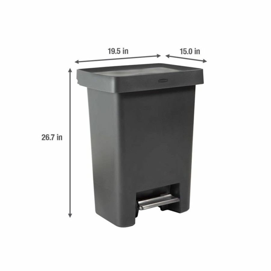 Rubbermaid 19 Gallon Step-On Trash Can with Stainless Steel Pedal - Dual Stream Recycling Bin for Kitchen, Home, Garage - Charcoal