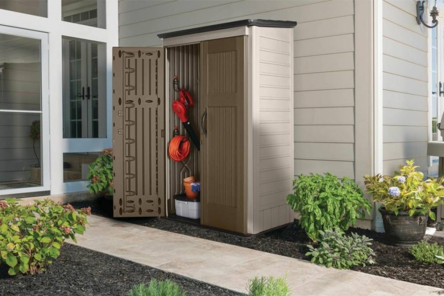 Rubbermaid 4x2.5 FT Outdoor Storage Shed - Weather-Resistant Vertical Resin Cabinet for Backyard, Pool Supplies, Garden Tools & Patio Cushions