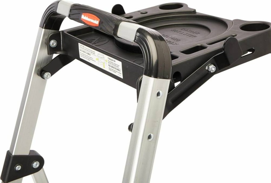 Rubbermaid Aluminum 3-Step Folding Ladder with Project Tray - Lightweight, No Assembly, Safety Tested, Silver