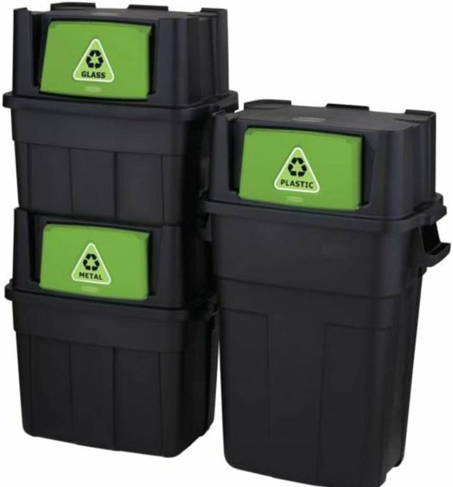 Rubbermaid 18-Gallon Black Recycling Bin with Swing Lid - Stackable Waste Container for Home & Office