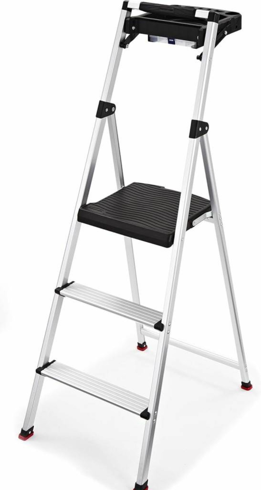 Rubbermaid Aluminum 2-Step Folding Ladder - Lightweight Step Stool with Project Top, Silver, No Assembly Required, Meets US Safety Standards