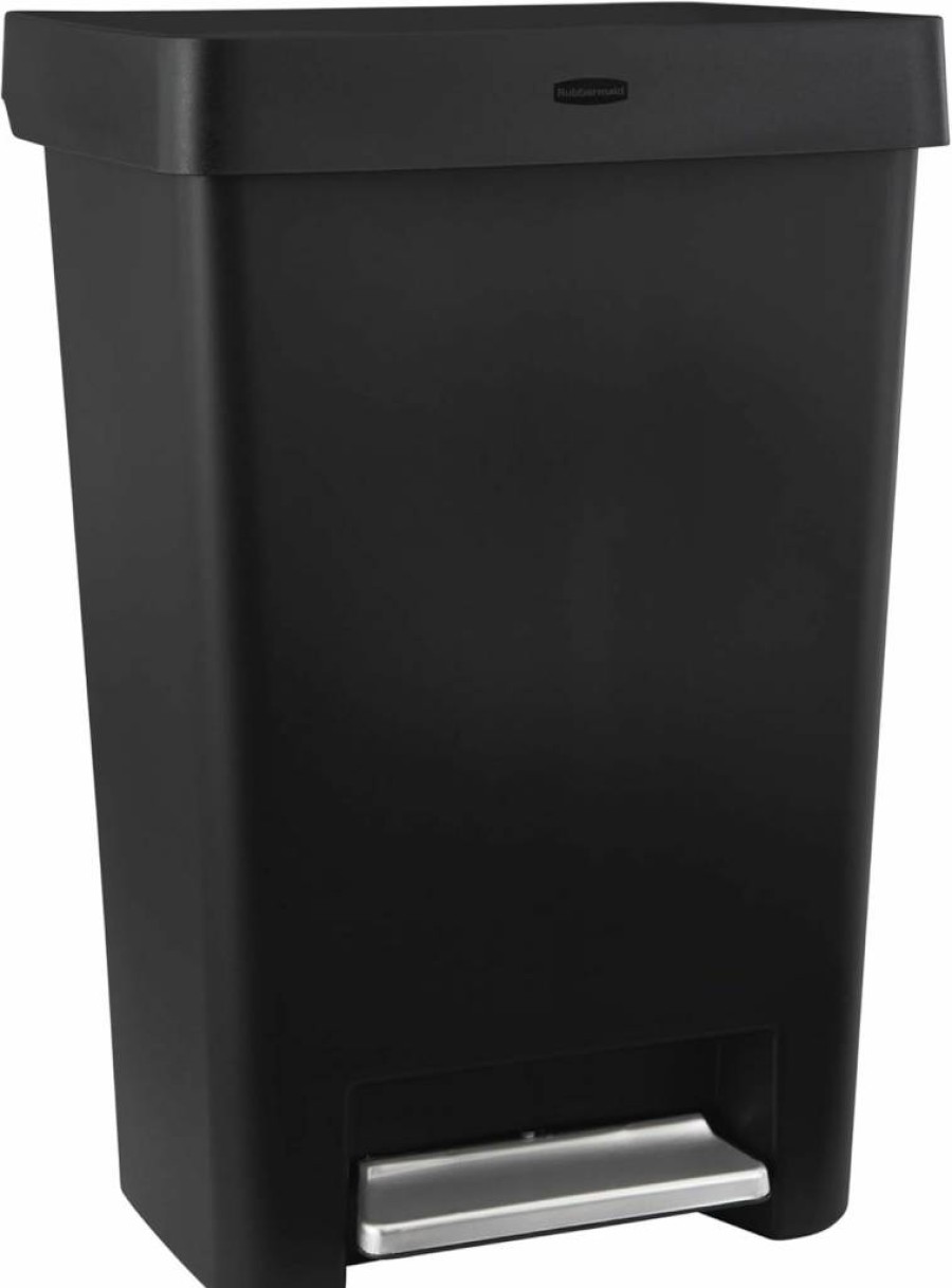 Rubbermaid Premium 13 Gallon Step-On Trash Can with Lid, Stainless Steel Pedal, Gunmetal Blue - Kitchen Waste Bin