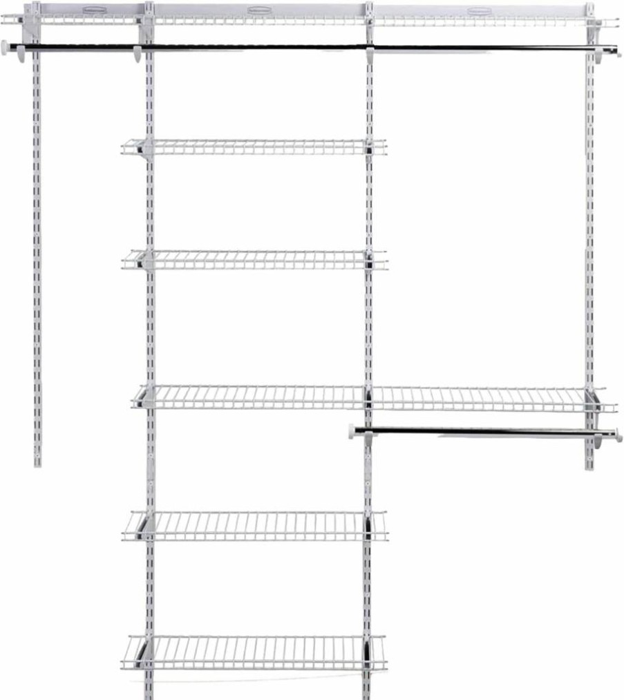 Rubbermaid Custom Closet Organizer Kit - Adjustable 4-8ft Wire Shelving System in Titanium Finish for Pantry, Laundry & Mudroom Storage with Hardware Included