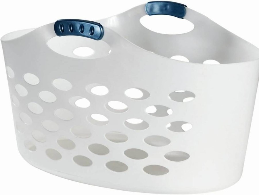 Rubbermaid White Flex N Carry Portable Laundry Basket - 1.5 Bushel Durable Storage for Home, Garage & Clothes Organization with Handles