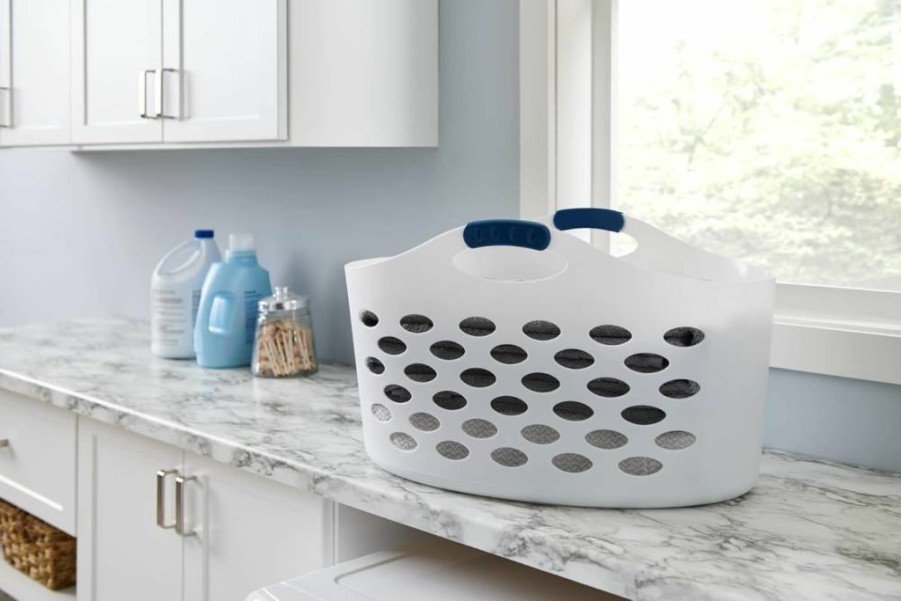 Rubbermaid White Flex N Carry Portable Laundry Basket - 1.5 Bushel Durable Storage for Home, Garage & Clothes Organization with Handles
