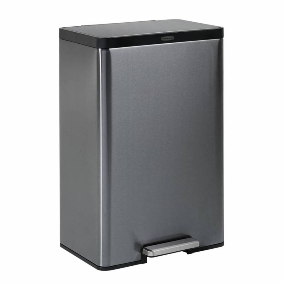 Rubbermaid Stainless Steel 12 Gallon Step Trash Can - Slim Kitchen & Office Waste Bin with Foot Pedal, Charcoal Design for Home, Garage, Apartment