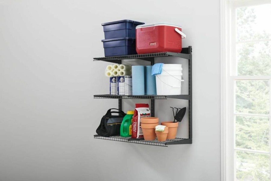 Rubbermaid FastTrack 36-Inch Wall-Mounted Garage Shelving Kit - 3-Tier Heavy Duty Storage Rack for Home, Garage, Shed, Workshop - Holds 350 lbs Per Shelf