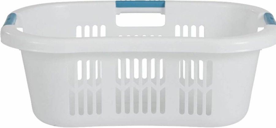 Rubbermaid White Stackable Laundry Basket - 1.5 Bushel Hip-Hugger Hamper for Bathroom, Bedroom, Dorm Storage & Organization