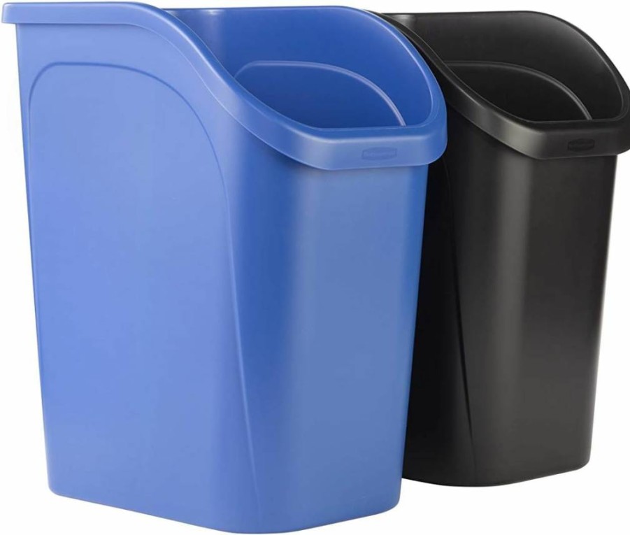 Rubbermaid 2-Pack Under Sink Trash Cans, 9.4-Gallon Small Waste & Recycling Bins for Kitchen, Bathroom, Office - Blue & Black