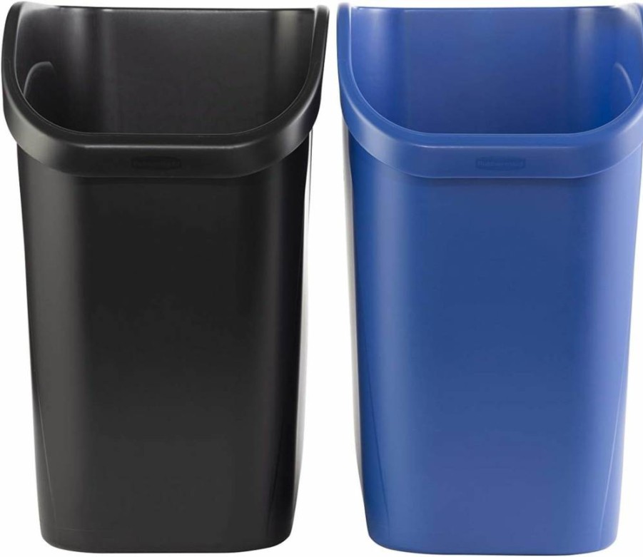 Rubbermaid 2-Pack Under Sink Trash Cans, 9.4-Gallon Small Waste & Recycling Bins for Kitchen, Bathroom, Office - Blue & Black