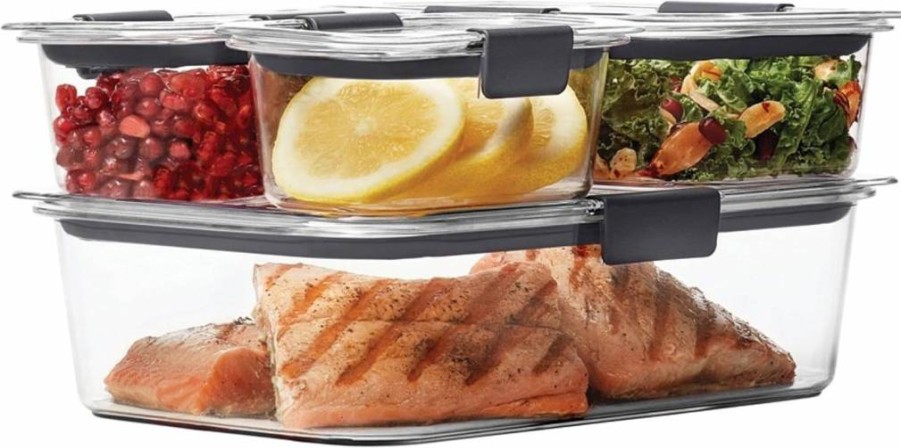 Rubbermaid Brilliance BPA-Free 5-Pack Meal Prep Containers, 2.85 Cup 2-Compartment Food Storage, Clear/Grey