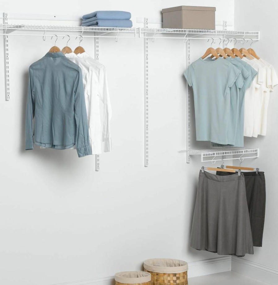 Rubbermaid Adjustable White Closet Shelving Kit - Multi-Purpose Storage for Pantry, Clothes, Shoes & Cleaning Supplies