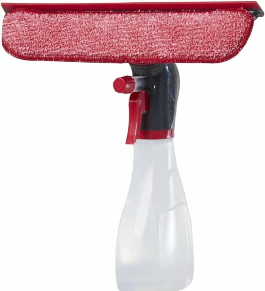 Rubbermaid Red Spray Bottle with Microfiber Pad and Squeegee for Cleaning