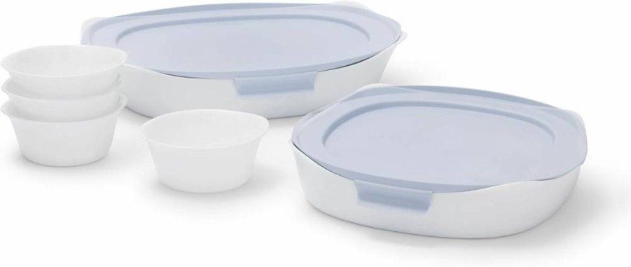 Rubbermaid Duralite 2.5-Quart Glass Baking Dish with Lid, Oven Safe White Bakeware for Casseroles, Lasagna & Desserts