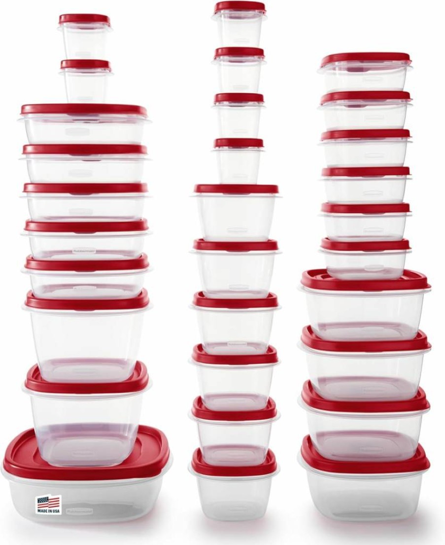 Rubbermaid 60-Piece Food Storage Container Set with Lids - Microwave Safe, Dishwasher Safe, BPA-Free, Stackable, Airtight for Meal Prep, Pantry & Leftovers (Red)