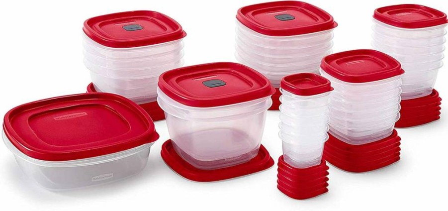 Rubbermaid 60-Piece Food Storage Container Set with Lids - Microwave Safe, Dishwasher Safe, BPA-Free, Stackable, Airtight for Meal Prep, Pantry & Leftovers (Red)