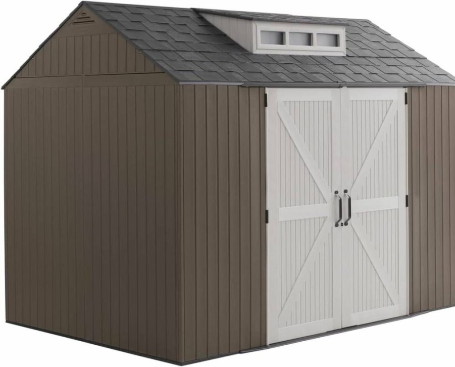 Rubbermaid 7x10.5 Ft. Brown Resin Outdoor Storage Shed - Weather-Resistant for Lawn Mowers, Bikes, Pool Supplies & Backyard Equipment