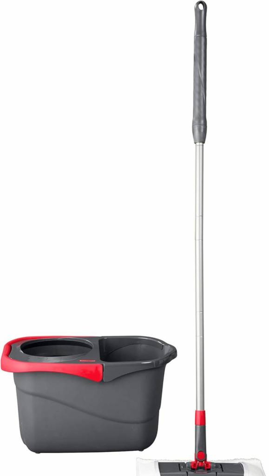 Rubbermaid Microfiber Spin Mop with Wringer Bucket for Hardwood Laminate Tile Floors - Red Flat Mop Cleaning System