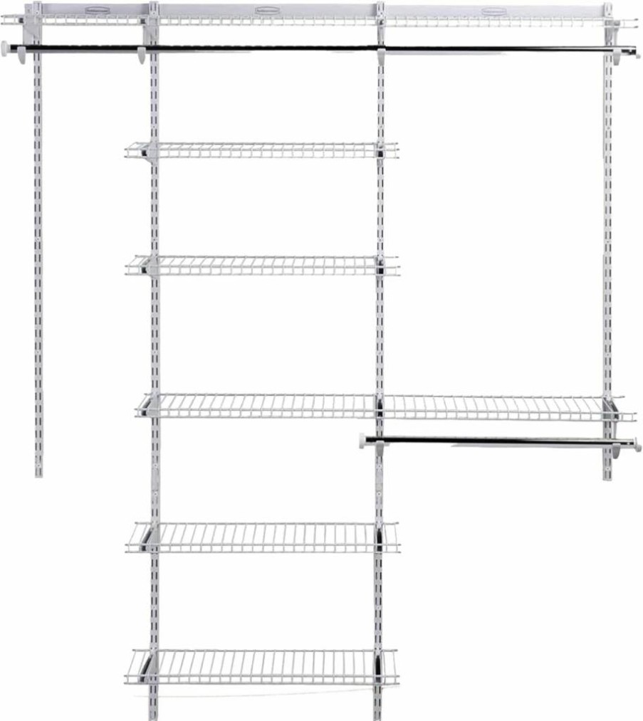 Rubbermaid Adjustable Wire Shelving Kit 3-6 Ft - Expandable Closet Organizer System for Pantry, Laundry, Mudroom - White Finish with Hardware Included